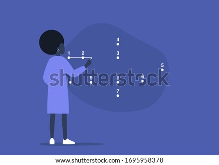 Young black female character connecting the dots, step by step strategic plan, problem solving