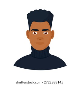 Young black guy, cute cartoon character. Flat vector clipart, illustration with isolated background.