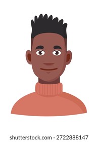 Young black guy, cute cartoon character. Flat vector clipart, illustration with isolated background.