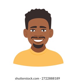 Young black guy, cute cartoon character. Flat vector clipart, illustration with isolated background.