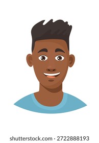 Young black guy, cute cartoon character. Flat vector clipart, illustration with isolated background.