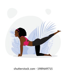 young black lady practicing bridge yoga asana, young lady practicing yoga outdoor
