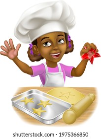 A young black little girl cartoon child character chef, cook or baker kid 