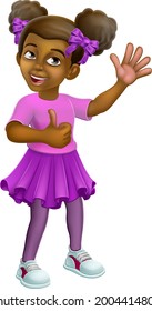 A young black little girl cartoon child character kid giving a thumbs up.