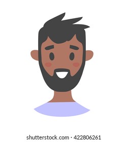 Young black male character. Cartoon style people icon. Isolated guys avatar. Flat illustration men face. Hand drawn vector drawing