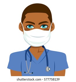 Young black male nurse wearing surgical antiviral mask