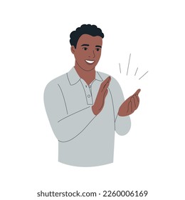 Young Black man clapping hands thanking or showing appreciation at event.  Vector cartoon flat style illustration