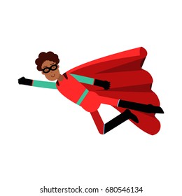 Young black man in classic red superhero costume vector Illustration