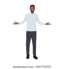 Young black man was confused by something and asked angry. Flat vector illustration isolated on white background