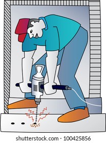 Young black man construction worker with a power drill