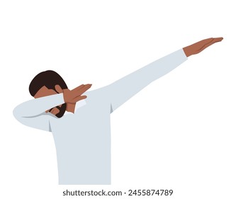 Young black man dabbing. Flat vector illustration isolated on white background