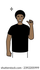 Young Black Man pointing to himself with thumb, Vector Illustration