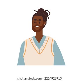 Young black man portrait. Happy smiling African-American guy with friendly positive face expression, emotion. Modern trendy male character. Flat vector illustration isolated on white background