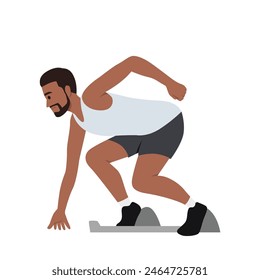Young black man ready to run. Flat vector illustration isolated on white background