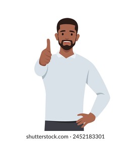 Young black man shows thumb up. Gesture cool. Flat vector illustration isolated on white background