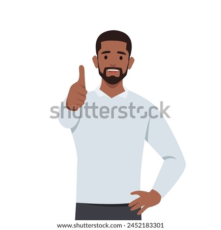 Young black man shows thumb up. Gesture cool. Flat vector illustration isolated on white background