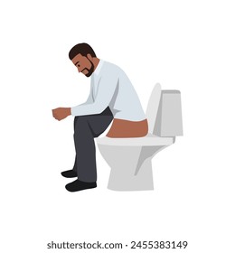 Junger schwarzer Mann sitzt auf der Toilette und träumt davon. Flache Vektorillustration isoliert auf weißem Hintergrund