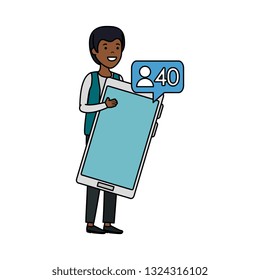 young black man with smartphone and speech bubble