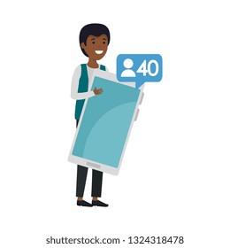 young black man with smartphone and speech bubble
