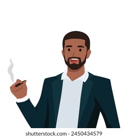 Young black man smoking a cigarette. Tobacco dependence. The concept of an unhealthy lifestyle. Flat vector illustration isolated on white background