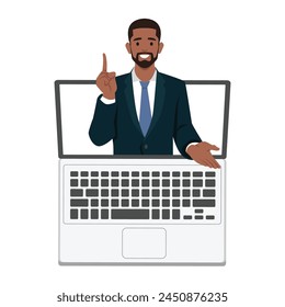 Young black man teaching online for Online education. Flat vector illustration isolated on white background