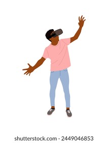 Young black man in virtual reality headset.