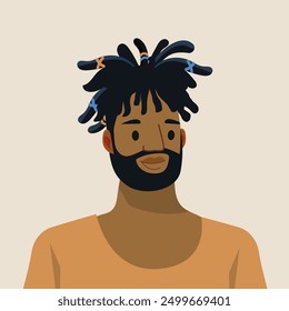 A young black man wearing dreadlocks, character design, hairstyle