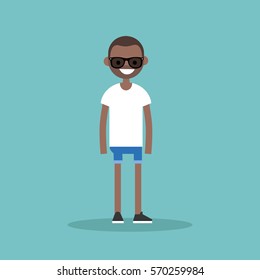 Young black man wearing sunglasses / editable flat vector illustration, clip art