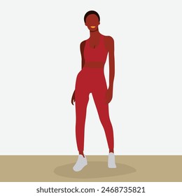 Junge schwarze Model in eleganter Gym Wear Line Art Style Vektorgrafik