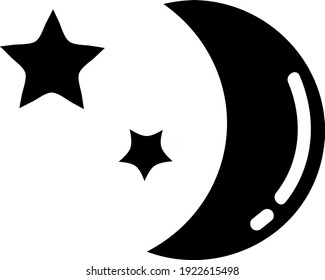 Young black moon with two stars, illustration, vector on white background.