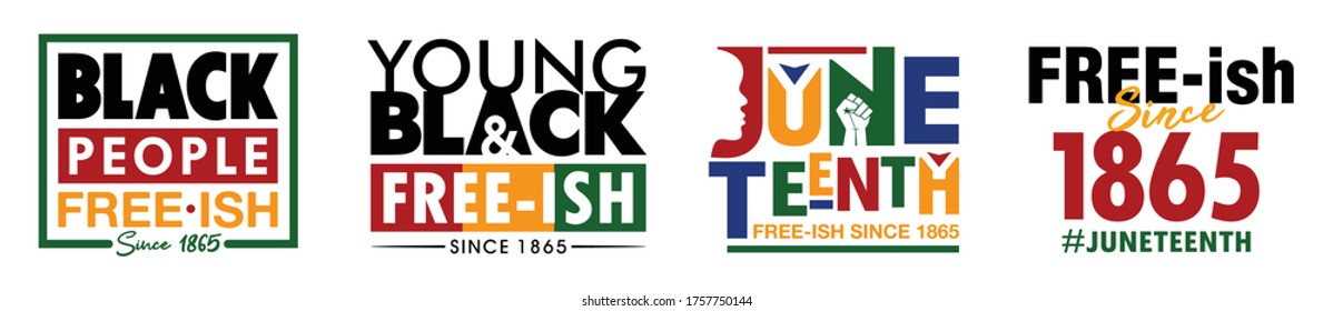 Young Black People. Juneteenth Free-ish Since June 19, 1865. Freeish Design Set of Banner. Vector Logo Illustration.