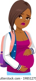 Young black pregnant teenager girl with worried sad face expression