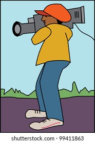 Young black professional cameraman