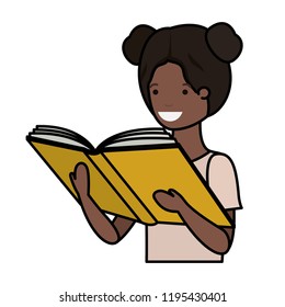 young black student girl reading book
