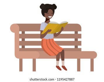 young black student girl sitting reading book