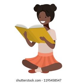 young black student girl sitting reading book