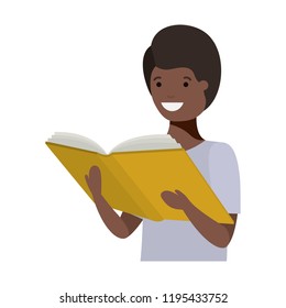 young black student reading book