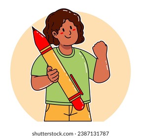 Young Black woman carrying a pen