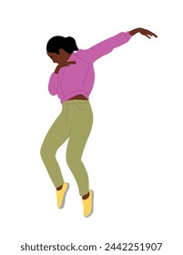 Young black woman in casual clothes dancing.