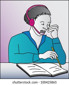 Young black woman consultant on the phone with headset and microphone