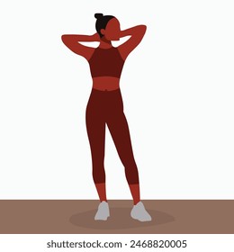 Young black woman in gym wear line art style vector abstract