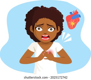 Young Black Woman Having Heart Attack With Hands On Chest