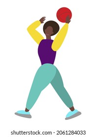 Young Black woman in playing basketball isolated on white background. vector illustration 