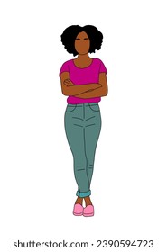 Young Black woman standing vector on white.