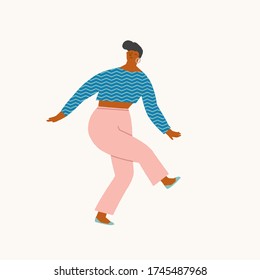 Young black women dancing disco dance illustration in vector. Girl happy character.