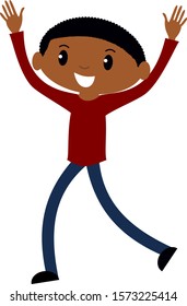 Young black youth celebrating achieving goal target with high 5 wave. clear backed vector graphic cartoon illustration.