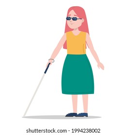 Young Blind Girl Walking Cane Vector Stock Vector (Royalty Free ...