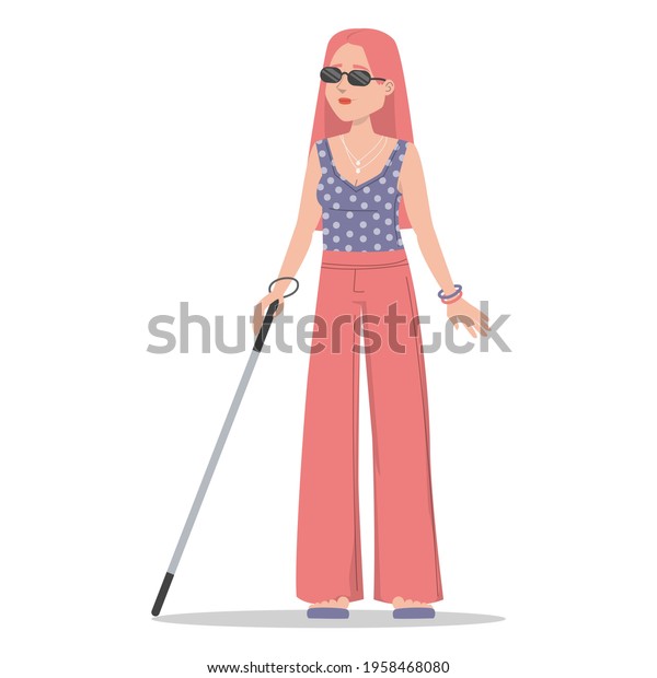 Young Blind Woman Walking Cane Vector Stock Vector (Royalty Free ...