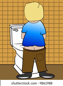 young blond boy peeing on the toilet - vector