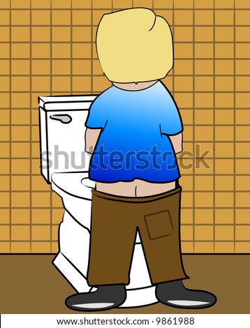 young blond boy peeing on the toilet - vector
